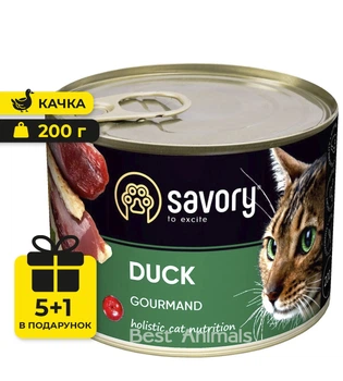 Вологий корм з качкою Savory Duck Сейворі консерва для котів 200 г 5+1 шт (4820232630617)