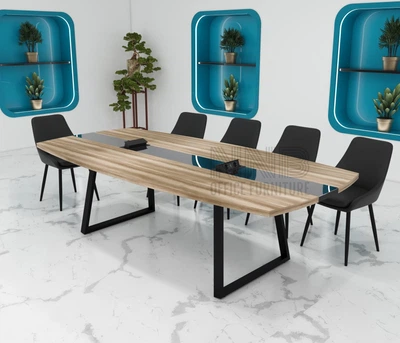 Стіл для переговорів Mister Loft Асканія Glass Line 190*80 на 4-6 осіб Дуб Каньйон - Чорний (57770164)