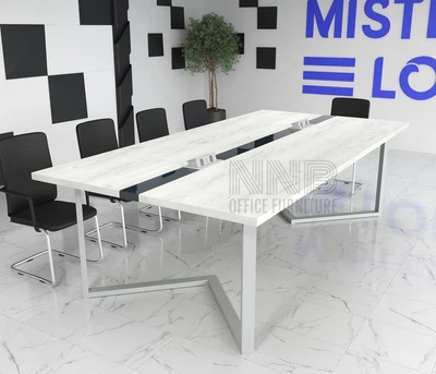 Стіл для переговорів Mister Loft Бруклін Glass Line 250*130 на 8-10 осіб Скандинавське Біле Дерево - Білий (55730231)