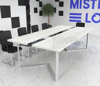 Стіл для переговорів Mister Loft Бруклін Glass Line на 8-10 осіб Бетон/Білий 250x140 см Бетон - Білий