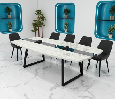 Стіл для переговорів Mister Loft Асканія Glass Line 230*130 на 8-10 осіб Дуб Крафт Білий - Чорний (57770846)