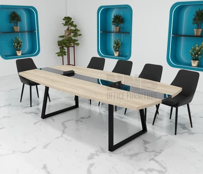 Стіл для переговорів Mister Loft Асканія Glass Line 220*80 на 6-8 осіб Дуб Сонома Світлий - Чорний (57770629)