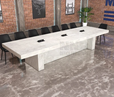 Стіл для переговорів Mister Loft Трогір 400*120 на 14-16 осіб Мармур Білий (55890217)