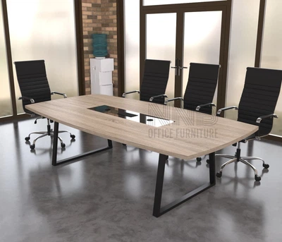 Стіл для переговорів Mister Loft Валенсія Glass Line 200*120 на 6-8 осіб Дуб Сонома Світлий - Чорний (57850305)