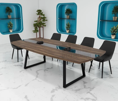 Стіл для переговорів Mister Loft Асканія Glass Line 220*110 на 6-8 осіб Горіх Модена - Чорний (57770664)