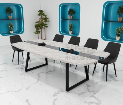 Стіл для переговорів Mister Loft Асканія Glass Line 230*120 на 8-10 осіб Бетон - Чорний (57770837)