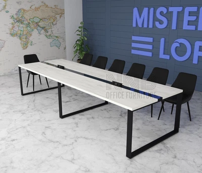 Стіл для переговорів Mister Loft Аскольд Glass Line 350*110 на 12-14 осіб Дуб Крафт Білий - Чорний (55860117)