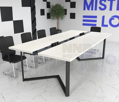 Стіл для переговорів Mister Loft Бруклін Glass Line 260*120 на 8-10 осіб Дуб Сонома Світлий - Чорний (55730328)