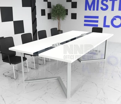 Стіл для переговорів Mister Loft Бруклін Glass Line 250*110 на 8-10 осіб Білий - Білий (55730177)