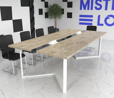 Стіл для переговорів Mister Loft Бруклін Glass Line 250*110 на 8-10 осіб Чорний - Сірий (55730173)