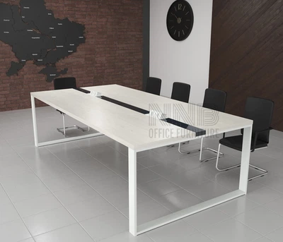 Стіл для переговорів Mister Loft Брюссель Glass Line 250*120 на 8-10 осіб Скандинавське Біле Дерево - Сірий (55740209)
