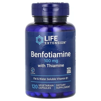 Витамины Life Extension Бенфотиамин с тиамином 100 мг Benfotiamine with Thiamine 120 вегетарианских капсул