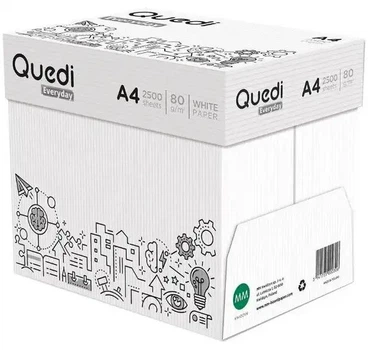 Ящик офисной бумаги Quedi Everyday 80 г/м2, A4, class C, белизна 146% Белая, 1 ящик = 5 пачек = 2500 листов