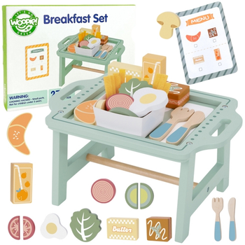 Drewniany zestaw śniadaniowy i restauracja Woopie GREEN Zabawa w zamawianie z tacą i akcesoriami (5906280653477)