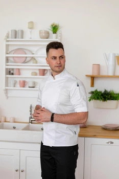 Кітель кухаря Lux Form Спорт унісекс стрейчевий з дихаючою сіткою з боків і на спині білий 48
