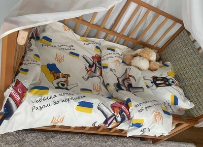 Постільна білизна бавовняна Пес Патрон в ліжечко для дитини 110 x 140 Ведмедик Бязь 50 х 50 Біла