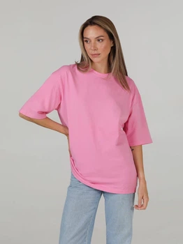 Футболка хлопковая оверсайз длинная женская Ray Oversize U0104W 2XL/3XL Розовая (RAY2000000027203)