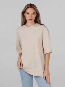 Футболка хлопковая оверсайз длинная женская Ray Oversize Unisex U0104W 2XL/3XL Cream (RAY2000000025285)