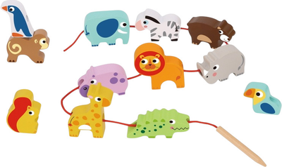 Przeplatanka drewniana WOOPIE GREEN klocki do nawlekania Zwierzęta Safari ZOO 13 el 45012 (5904326945012)