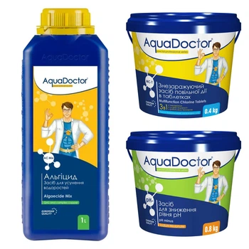 Набір хімії для басейну AquaDoctor 3 в 1 (Альгіцид AC Mix, pH Minus, Дезінфектант 3 в 1 повільної дії MC-T)