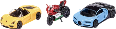 Zestaw modeli samochodów Siku Bugatti Chiron, Porsche 918 i Ducati 1299 Panigale 6313 (4006874063130)