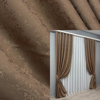 Комплект готовых штор VR-Textil Жаккард Мрамор Al1 № 660ш Коричневый 150х285 см 2 шт (33-0134)