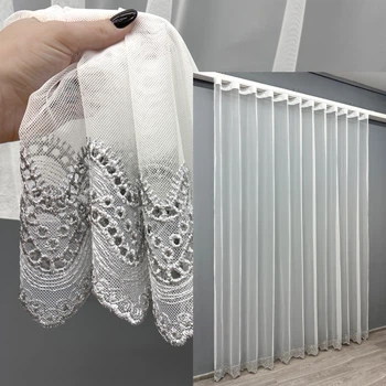 Тюль VR-Textil 1830т Грек-сетка с вышивкой и люрексом цвет Молочный с серым 300х270 см (42-0816)