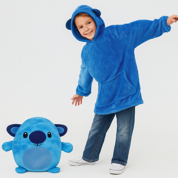 Дитячий плед-толстовка Huggle Hoodie «Морський бриз» (синій) зріст 140см — теплий флісовий плед з рукавами та капюшоном