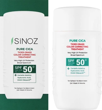 Выравнивающий солнцезащитный флюид для лица с SPF50+ - Sinoz Pure Cica Color Correcting Treatment Fluid Sunscreen SPF50+ 50ml (1375718-41713361)