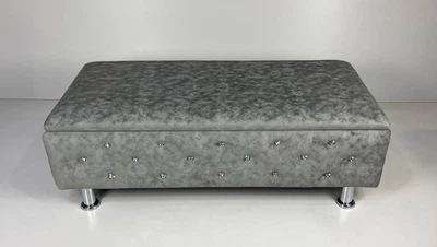 Топчан з нішею Vi-Tall 160×55×42 см, велюр сірий зі стразами