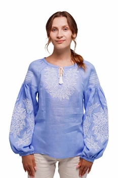 Жіноча вишита блуза із лляного полотна Бела Folk Moda L Бузковий (bela-209611148)