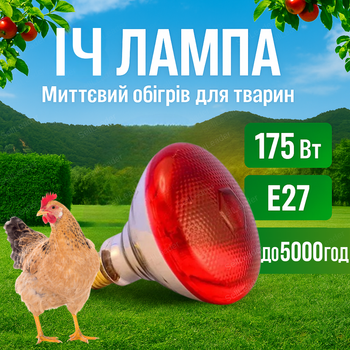 Лампа инфракрасная 175Вт для обогрева поросят цыплят кроликов рефлектор E27 для R125 230В 5000 часов