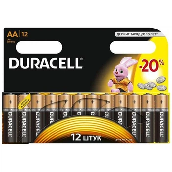Батарейки Duracell 12 штук АА пальчикові батареї лужні дюрасел