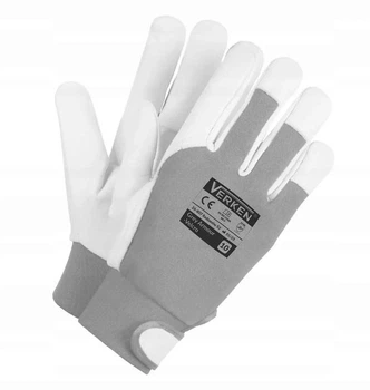 Рабочие кожаные перчатки Verken Velcro Grey Armour размер 11 (XXL), козья кожа, застёжка-липучка