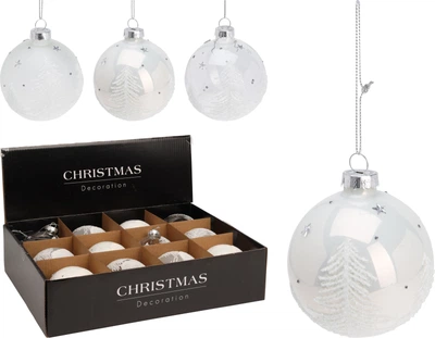 Набір ялинкових куль Christmas Decoration 8 см Білий та Прозорий 12 шт (ABT400020)