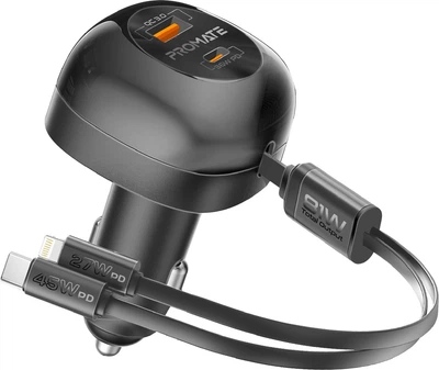 Автомобільний зарядний пристрій Promate PowerDrive-RCI81, 81W, USB-C/Lightning кабель + USB-A/USB-C порти Black (powerdrive-rci81)