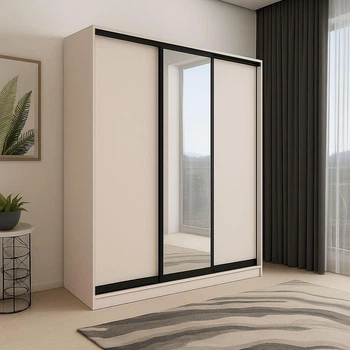 Шафа купе Mebel Star трьохдверна дзерколо і темний профіль 160*240*60 Кашемір
