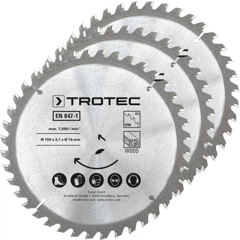 Диск пильный Trotec 150х16х2, 1 HW40 Wood 3 шт твердосплавный для циркулярной пилы резка древесины. (531856)