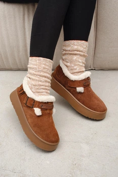 Женские короткие зимние угги PARADIZE SHOES рыжего цвета замшевые на высокой подошве 37 размер (стелька 24,1 см)