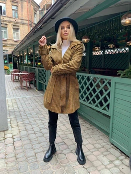 Жіноче утеплене двобортне пальто на запах Paris Milirud S/L Гірчичний (331-167-S/L)