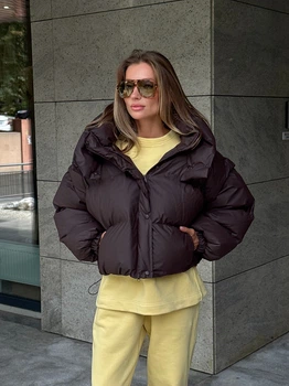 Жіноча куртка кроп-пуфер TRANSFORMER Milirud S/L Шоколадний (633-490-ONESIZE)