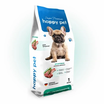Гипоаллергенный сухой корм для щенков средних и малых пород Happy Pet с ягненком 1 кг