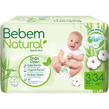 Подгузники Bebem Natural 3 midi 4-9 кг 34 шт (8690536806010) (315844)