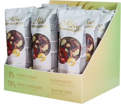 Упаковка цукерок Misso Cherry + Almond Bites Вишня + Мигдаль в шоколаді 45 г х 12 шт (4820232571248)