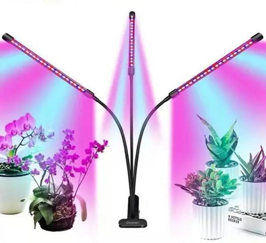 Фітолампа світлодіодна LED Plant Grow Light на 3 лампи для росту рослин на прищіпці фітосвітильник для кімнатних квітів, розсади