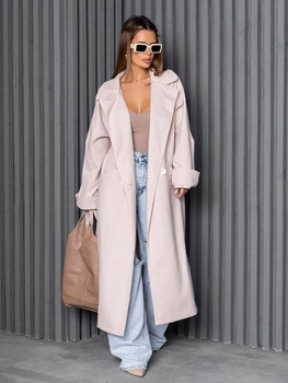 Пальто осіннє довге жіноче ISSA PLUS 14247 2XL Молочне (issa2007682488940)