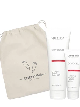 Подарочный набор Christina Гель для очищения кожи COMODEX 250 ml + Матирующий защитный крем SPF 15 COMODEX 75 ml