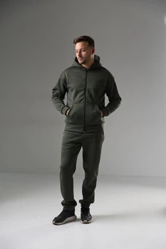 Чоловічий спортивний костюм на флісі теплий на замку Olive 4XL