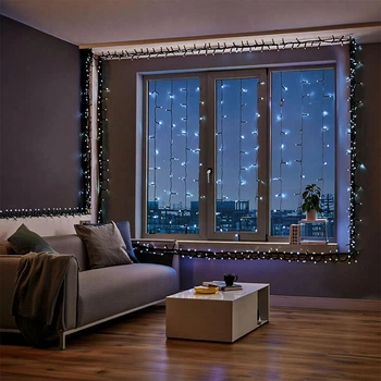 Новогодняя гирлянда уличная 50 м 500 LED с солнечной батареей черный провод Белый