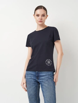 Футболка бавовняна жіноча Tommy Hilfiger 11447.3 S Темно-синя з принтом (smt2000000028019)